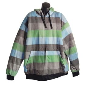 Original Deluxe Mens Hooded Jacket Multicolor Plaid Faux Sherpa Lined Sz 2XL NWT